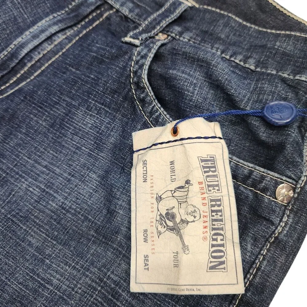 True Religion NWT 36 Denim Cut Off Shorts Raw Hem Flap Pockets Streetwear Y2K